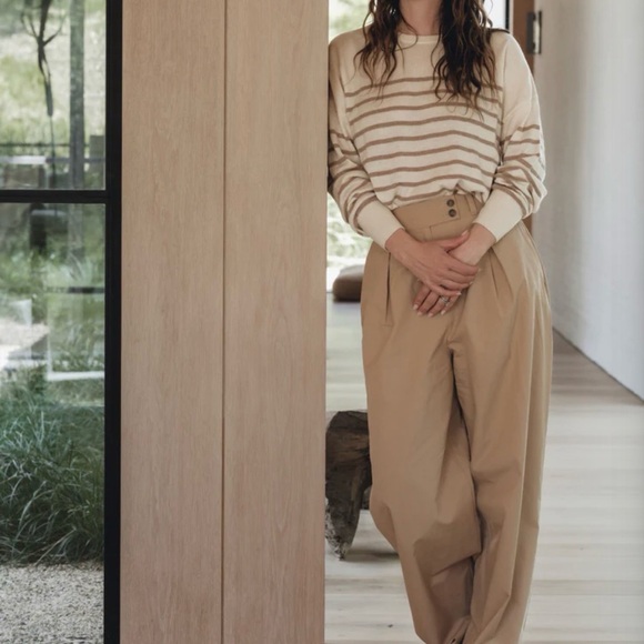 NWOT Jenni Kayne Avery Crewneck Sweater Stripe Cotton Merino Ivory Neutral M - Picture 2 of 7